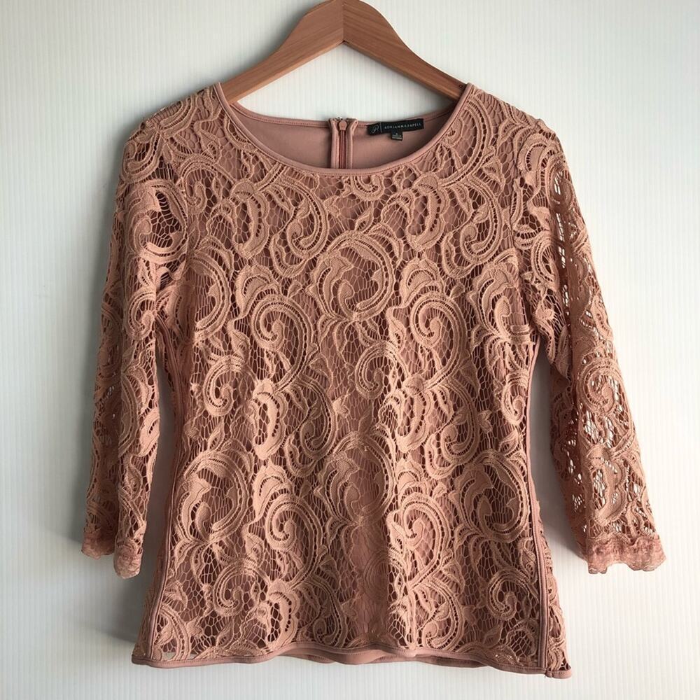 Adrianna Papell lace top 3/4 length sleeves - Picture 12 of 12